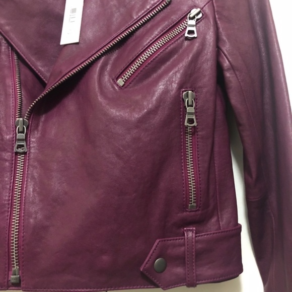NWT $995 Alice + Olivia Cody Crop Lamb Leather Moto Jacket in Purple - size XS! - Picture 8 of 8